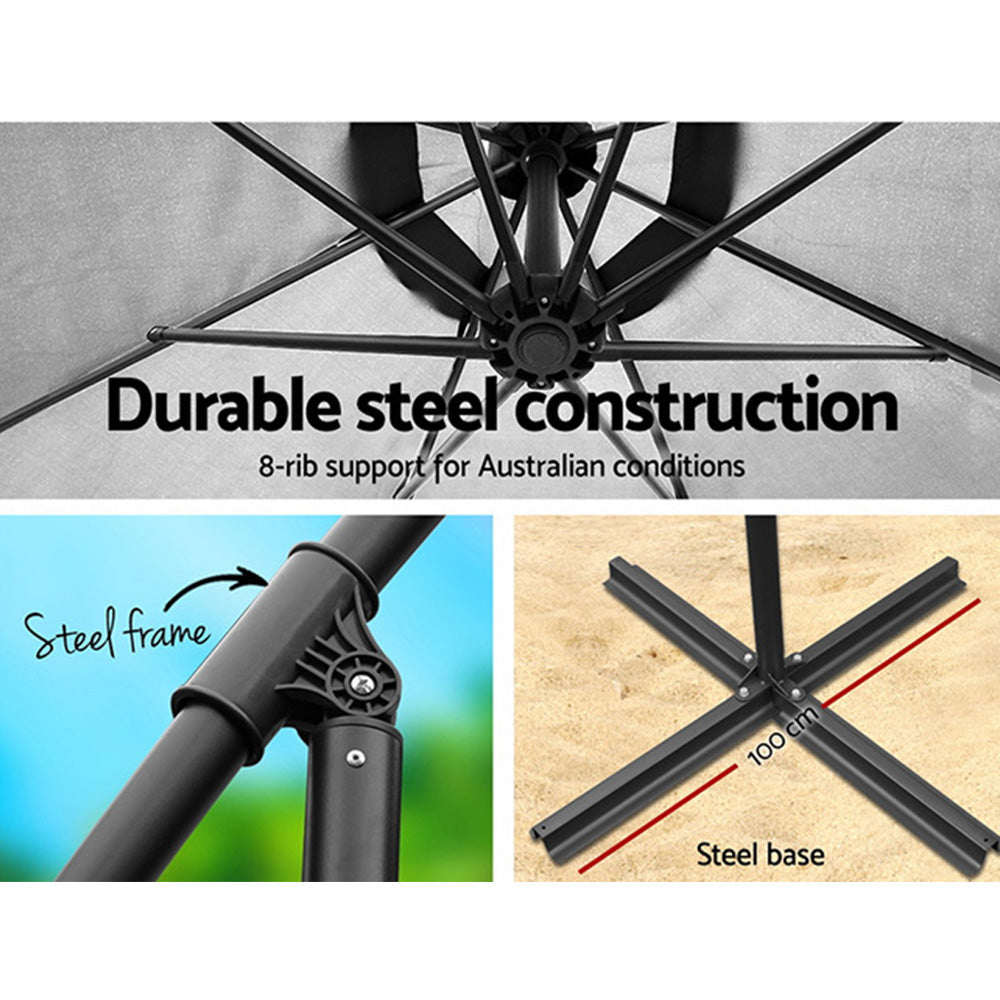 3m Outdoor Umbrella Cantilever Beach Garden Patio Grey