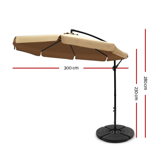 3m Outdoor Umbrella w/Base Cantilever Garden Patio Beach Beige
