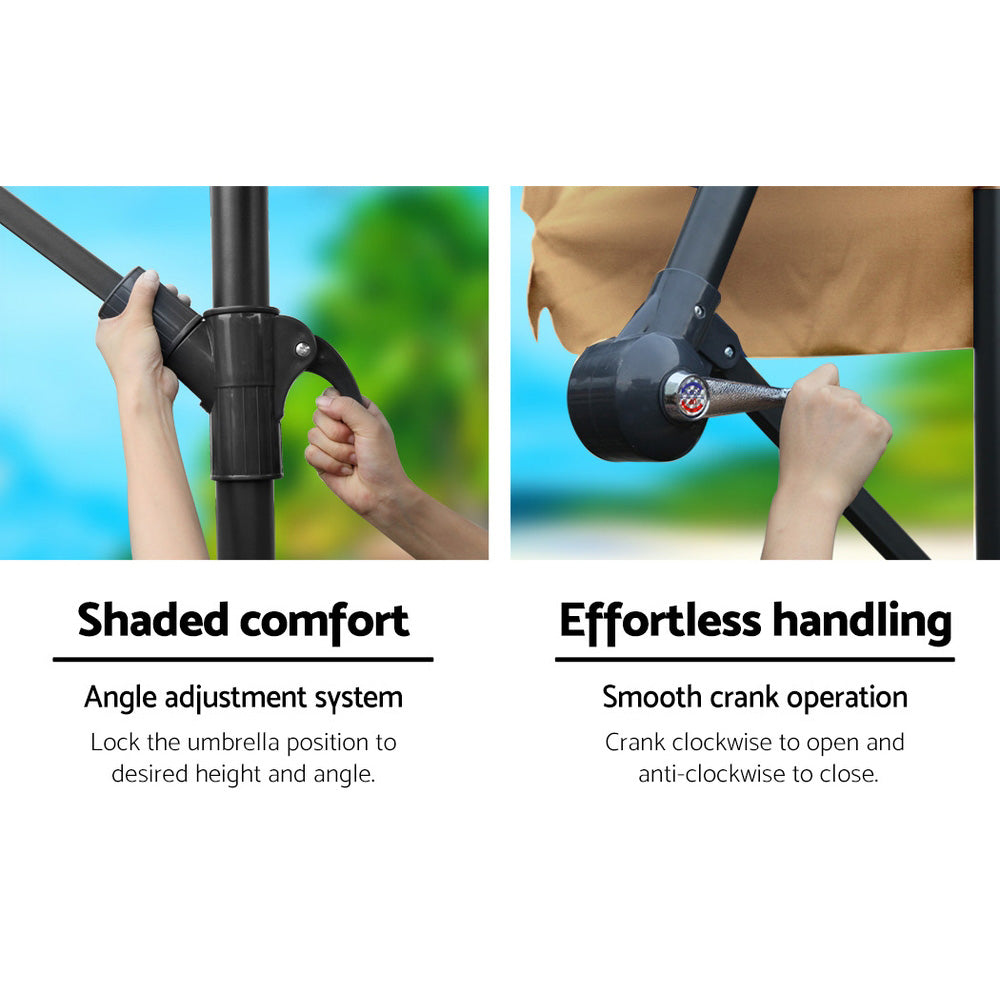 3m Outdoor Umbrella w/Base Cantilever Garden Patio Beach Beige