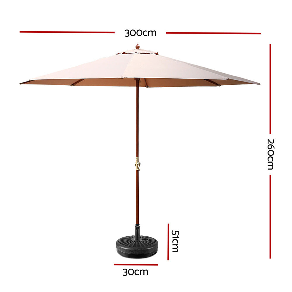 3m Outdoor Umbrella w/Base Pole Umbrellas Garden Sun Stand Deck Beige