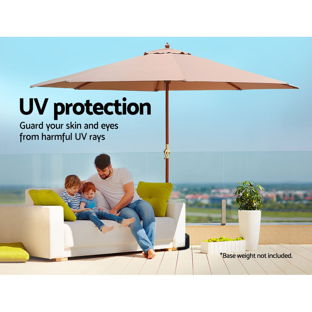 3m Outdoor Umbrella w/Base Pole Umbrellas Garden Sun Stand Deck Beige