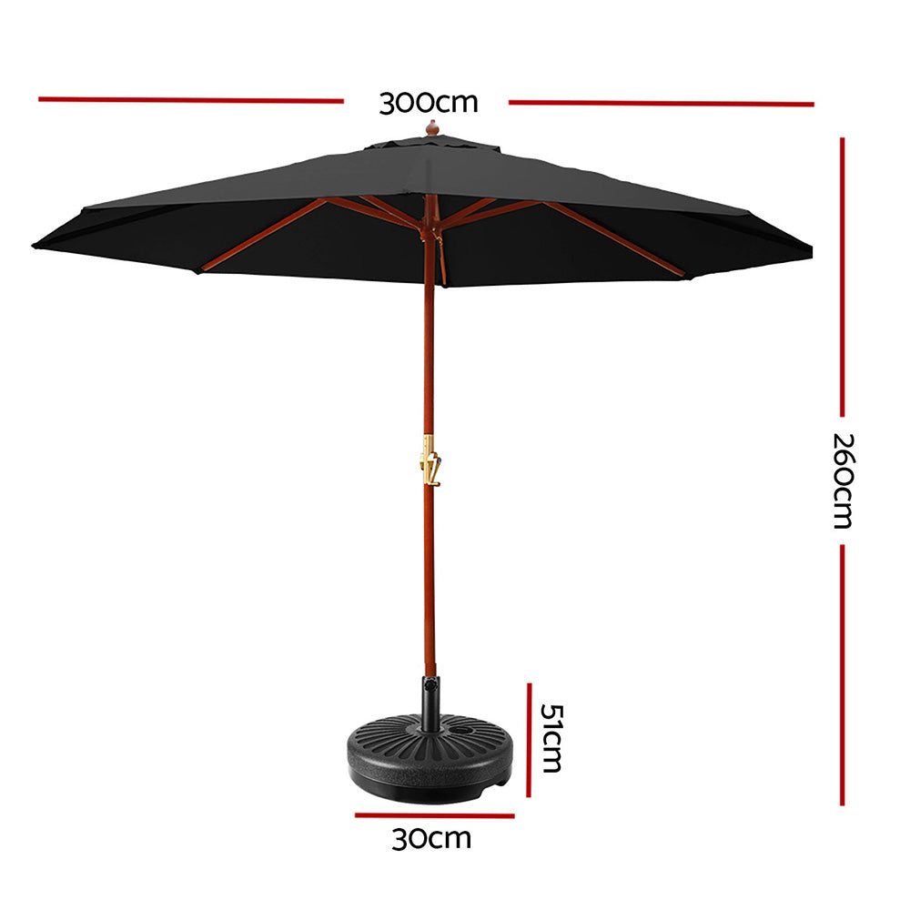 3m Outdoor Umbrella w/Base Pole Umbrellas Garden Sun Stand Deck Black