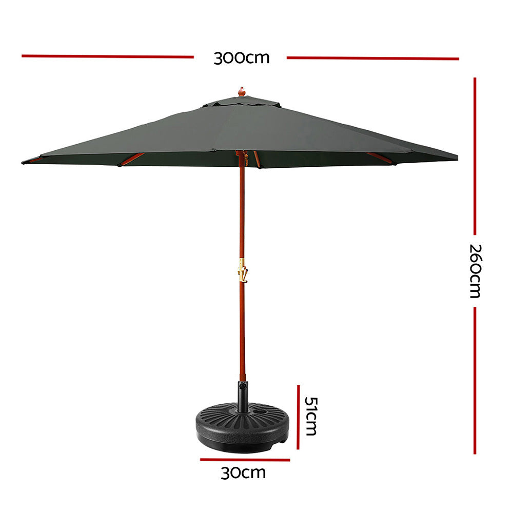 3m Outdoor Umbrella w/Base Pole Umbrellas Garden Sun Stand Deck Charcoal