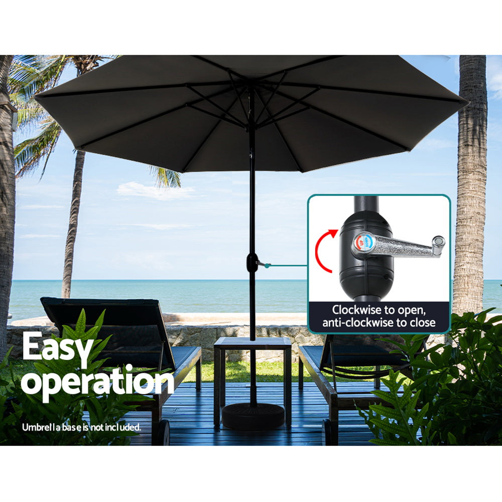 3m Outdoor Umbrella Beach Pole Garden Patio Tilt Black