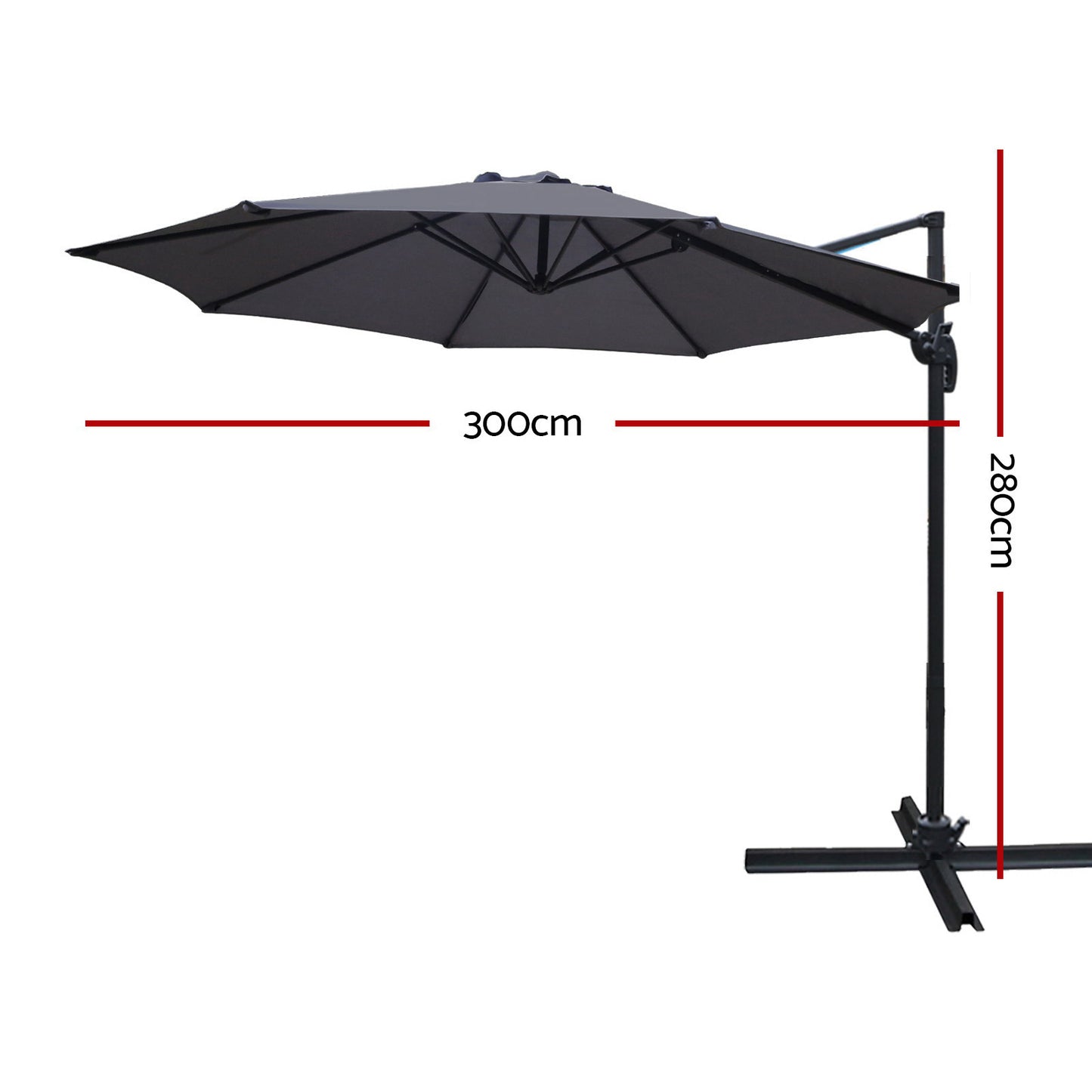 3m Outdoor Umbrella Cantilever 360 Degree Tilt Beach Roma Charcoal