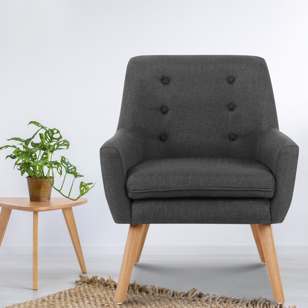 Armchair Linen Fabric Anne Charcoal