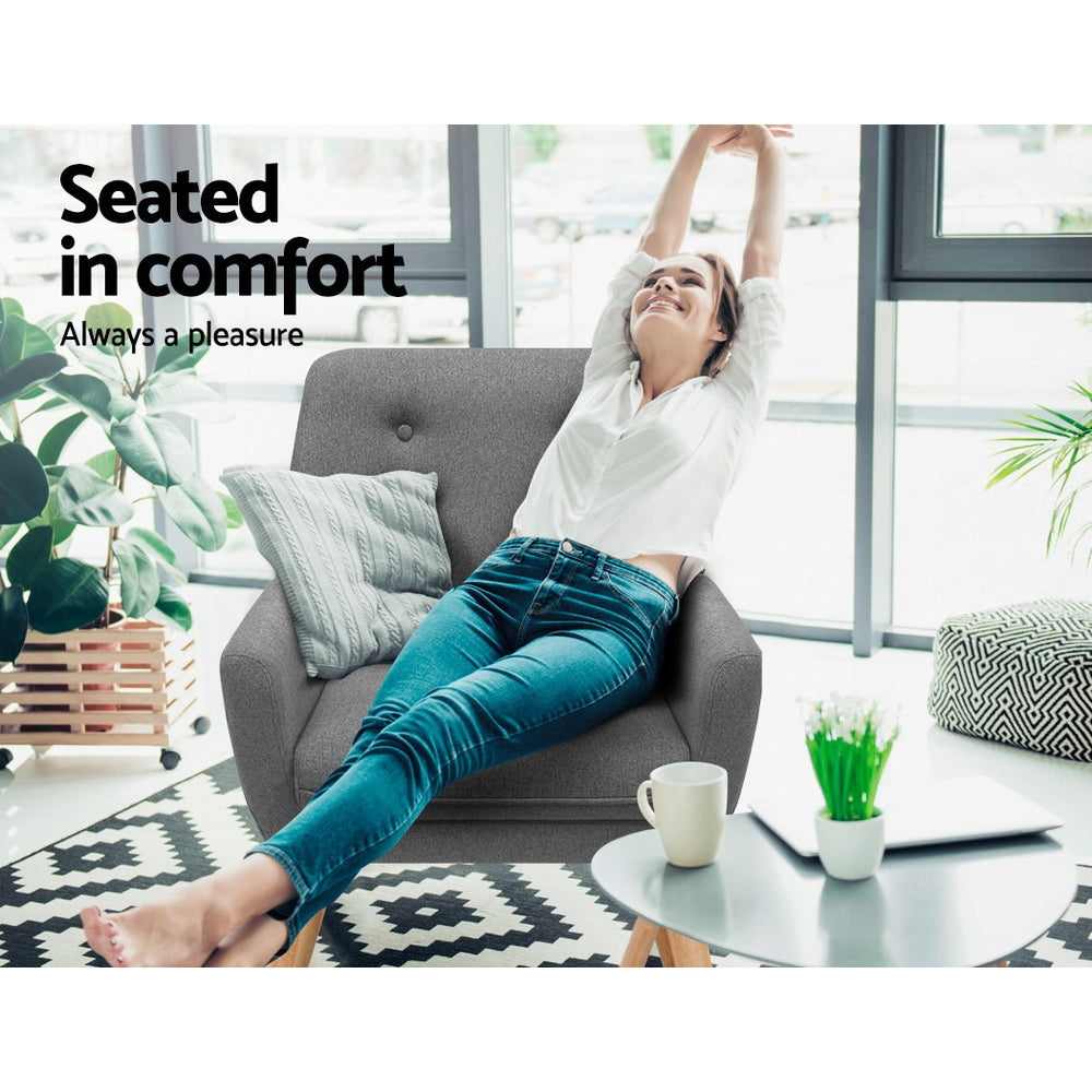 Armchair Linen Fabric Grey Charcoal