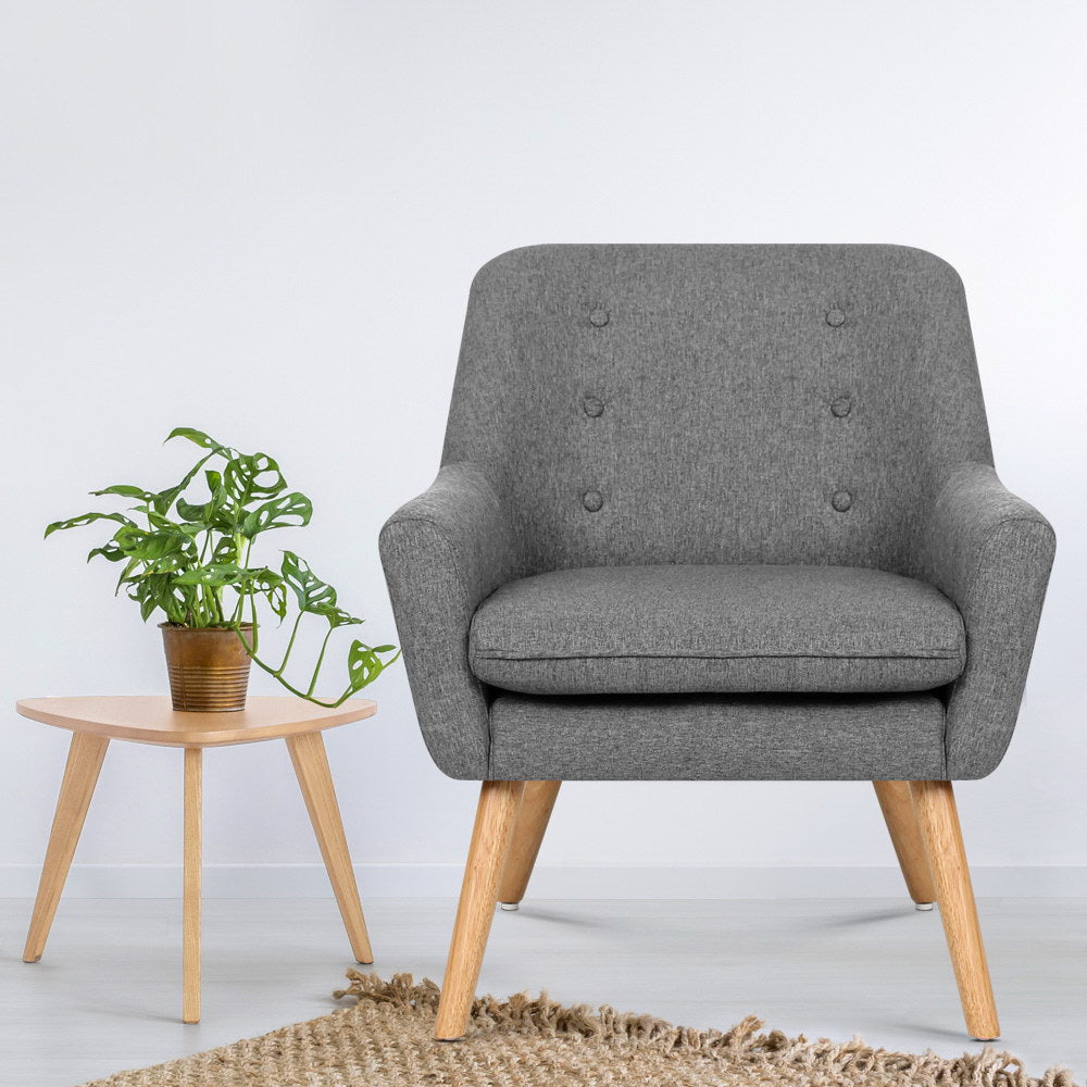 Armchair Linen Fabric Grey Charcoal