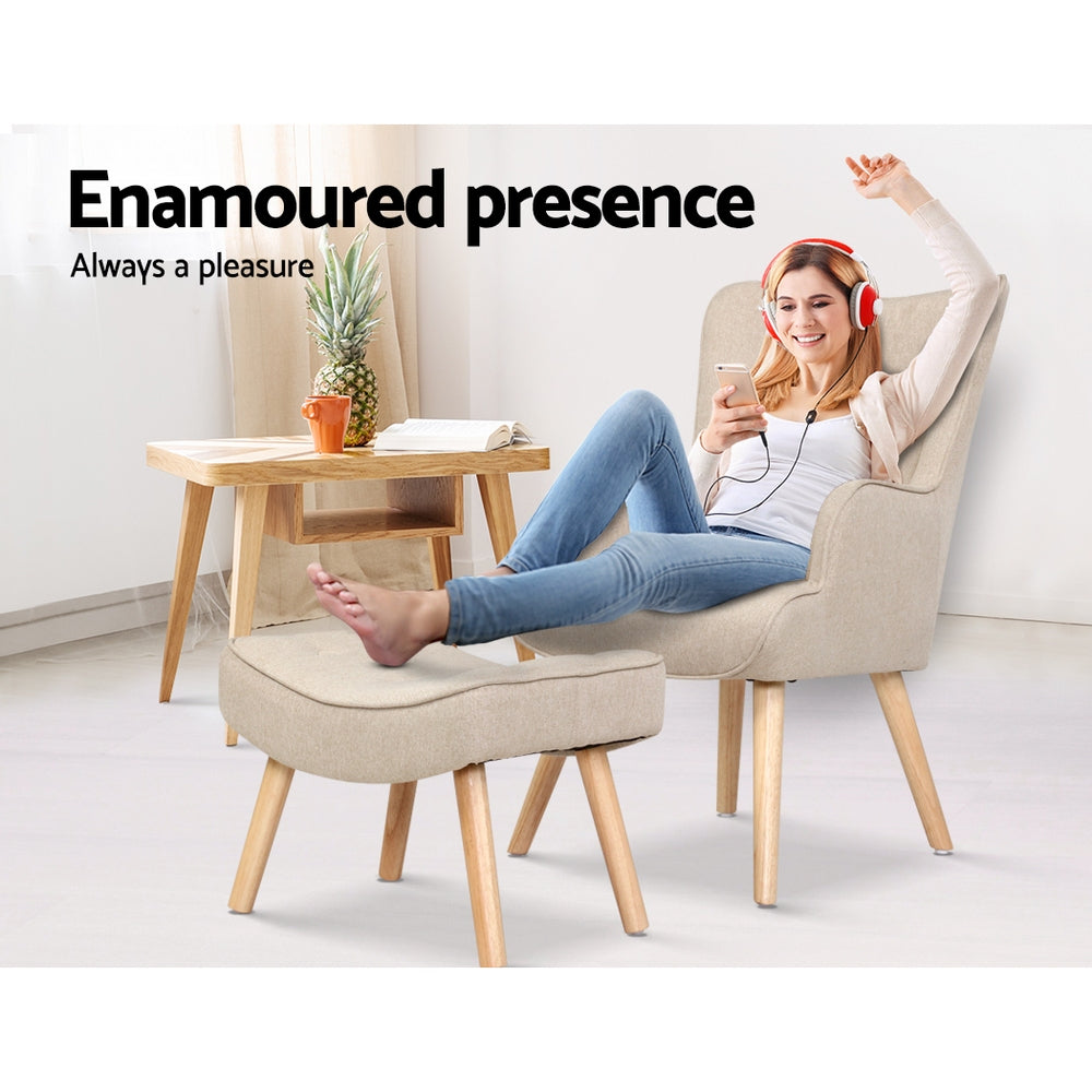 Armchair Set with Ottoman Beige Lansar