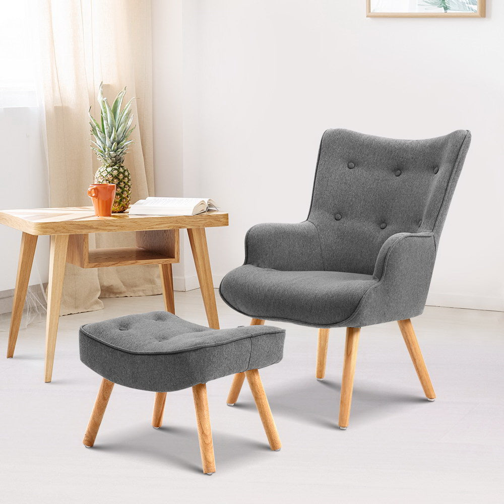 Armchair Set with Ottoman Grey Lansar