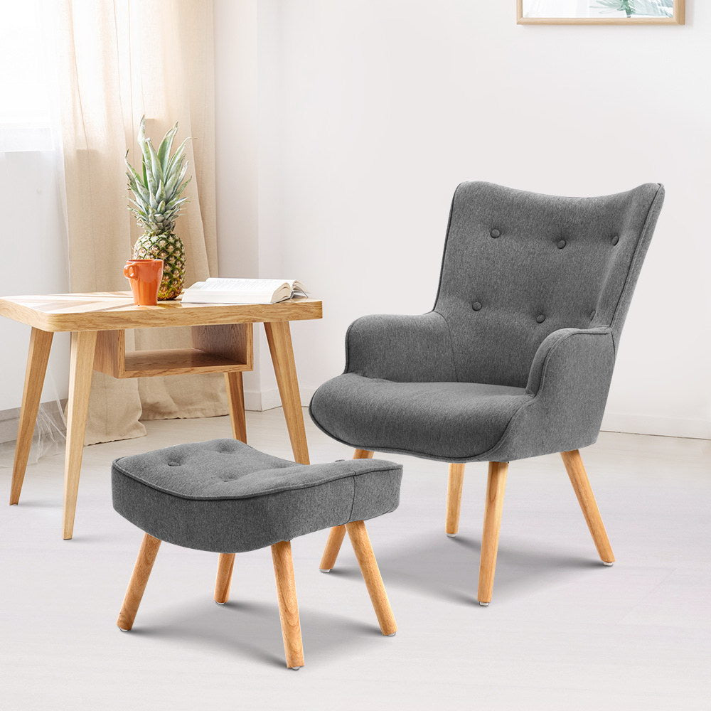 Armchair Set with Ottoman Grey Lansar