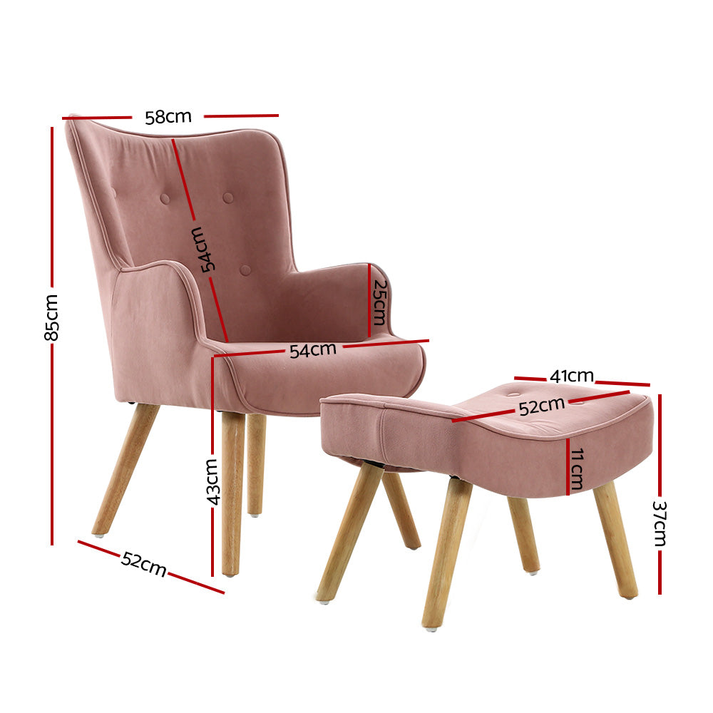 Armchair Set with Ottoman Pink Lansar
