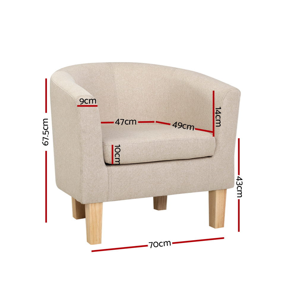 Armchair Lounge Chair Tub Accent Armchairs Fabric Sofa Chairs Beige