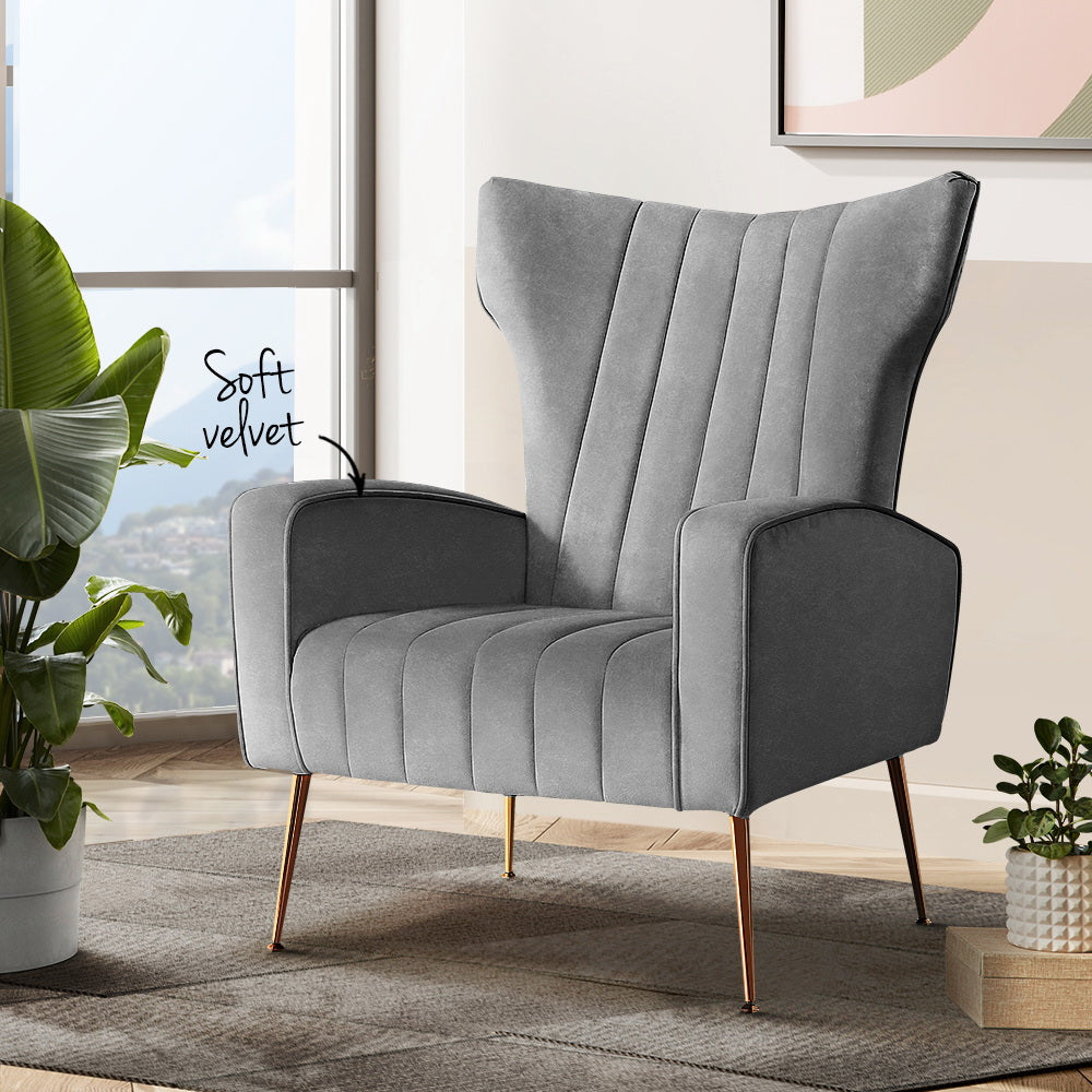 Armchair Grey Velvet Kate