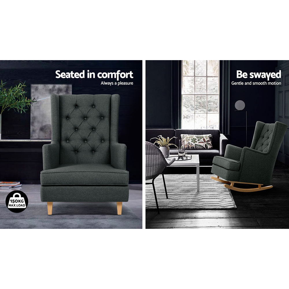 Rocking Chair Armchair Linen Fabric Charcoal Gaia