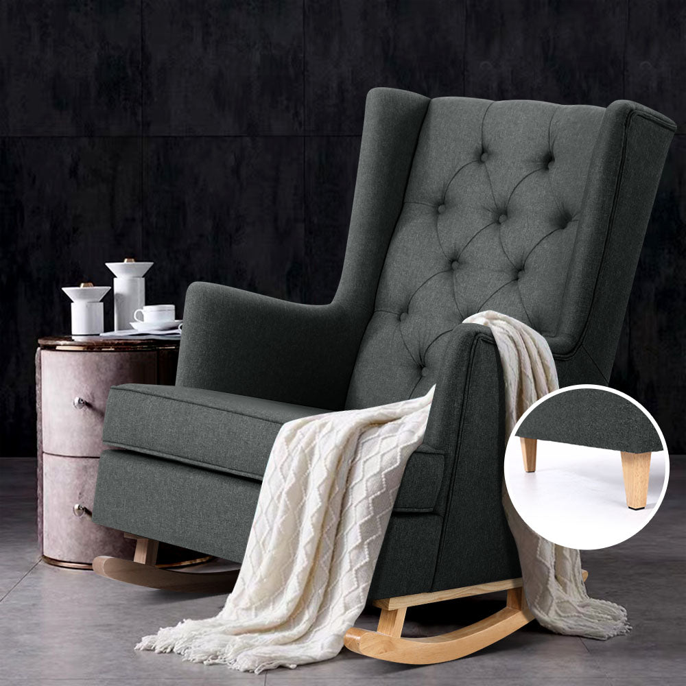 Rocking Chair Armchair Linen Fabric Charcoal Gaia