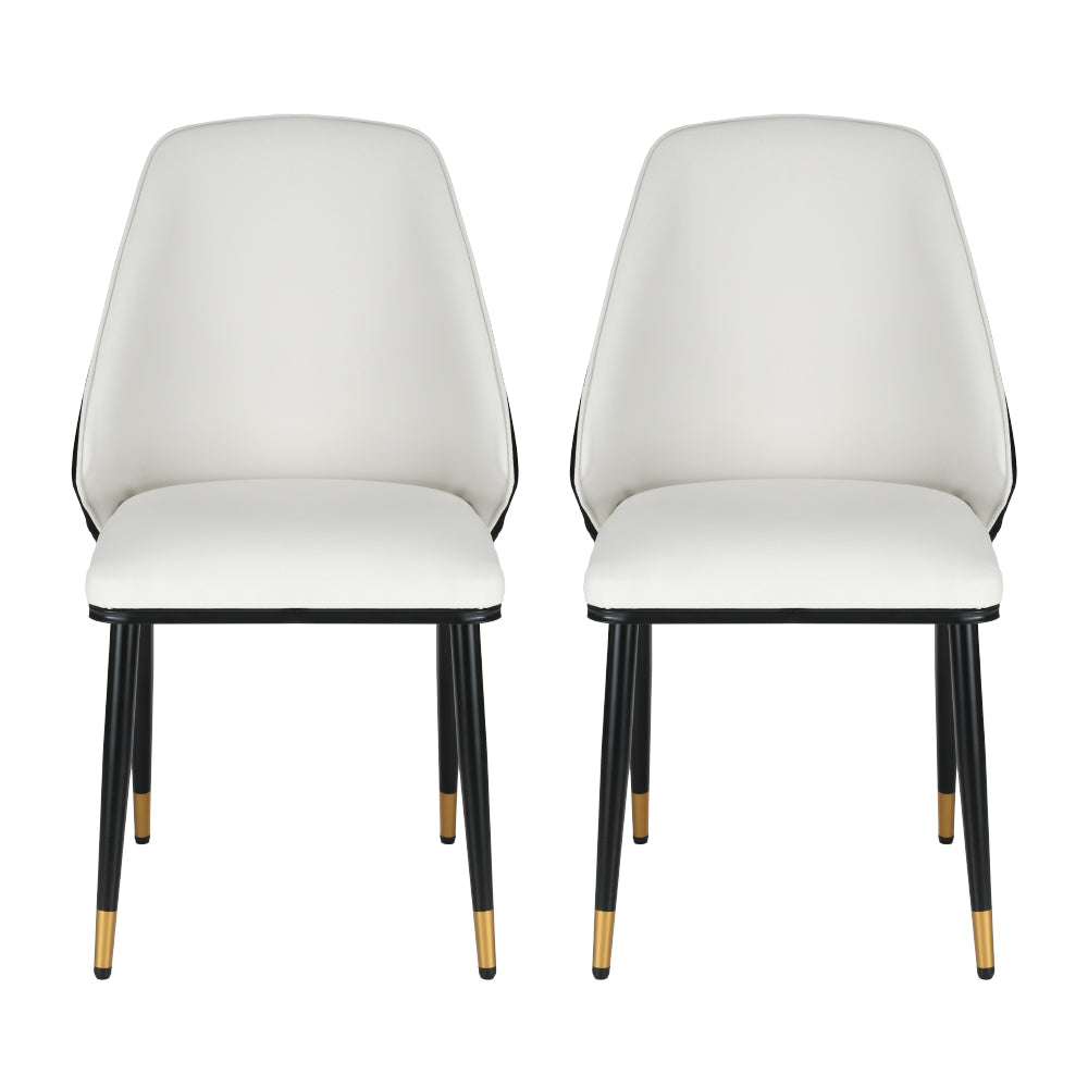 Dining Chairs Set of 2 Leather Seat Beige and Black