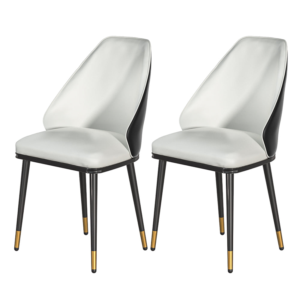Dining Chairs Set of 2 Leather Seat Beige and Black