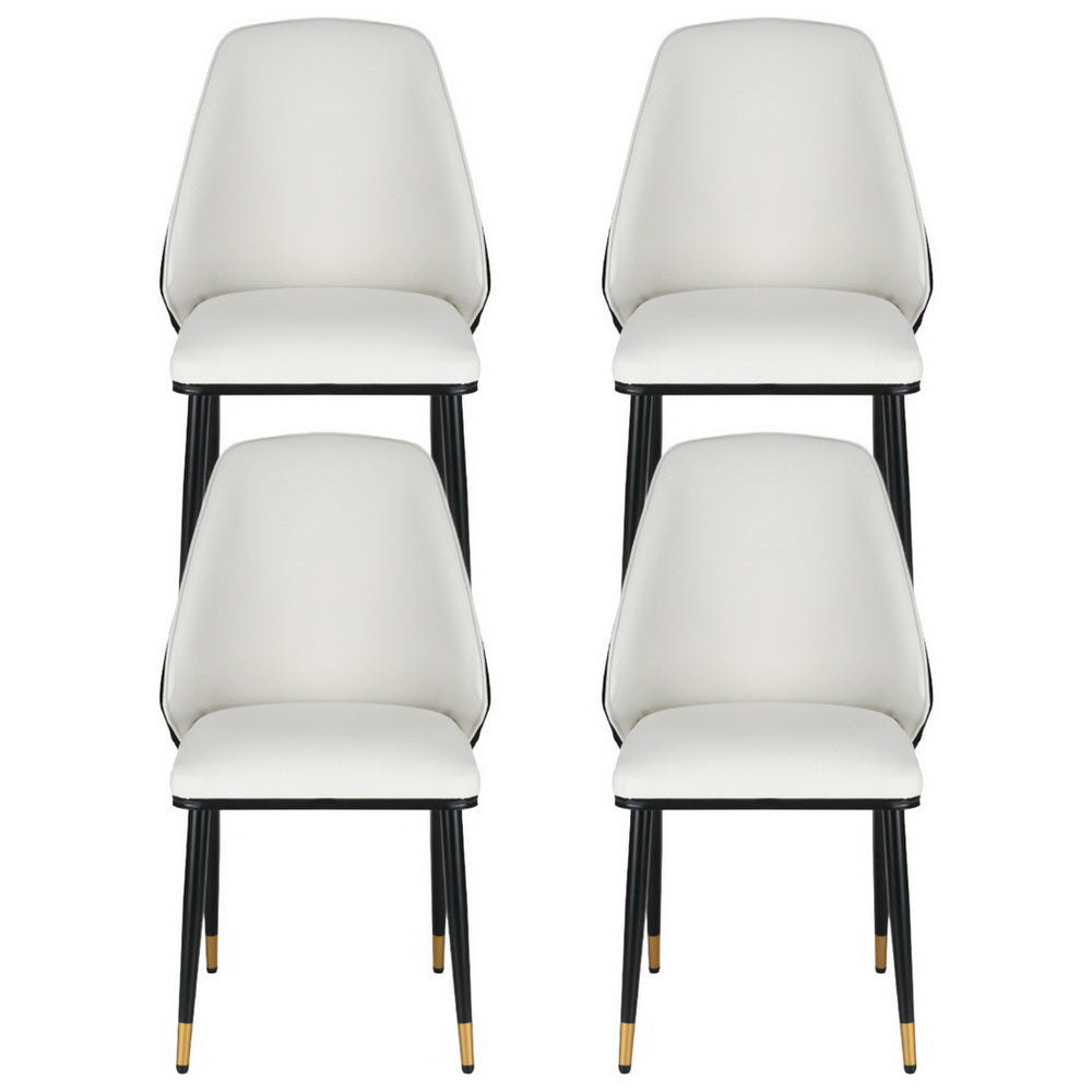 Dining Chairs Set of 4 Leather Seat Beige and Black