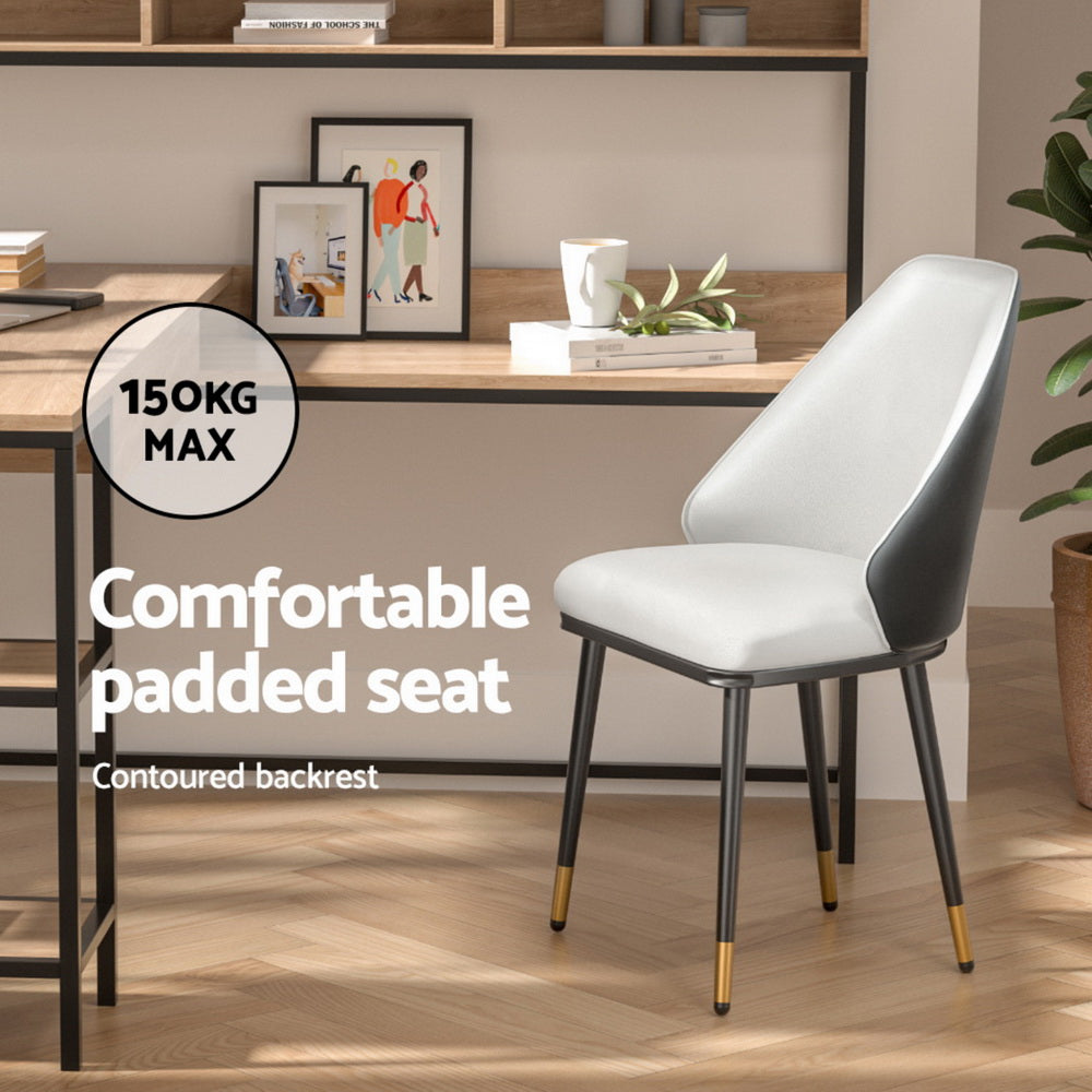 Dining Chairs Set of 4 Leather Seat Beige and Black