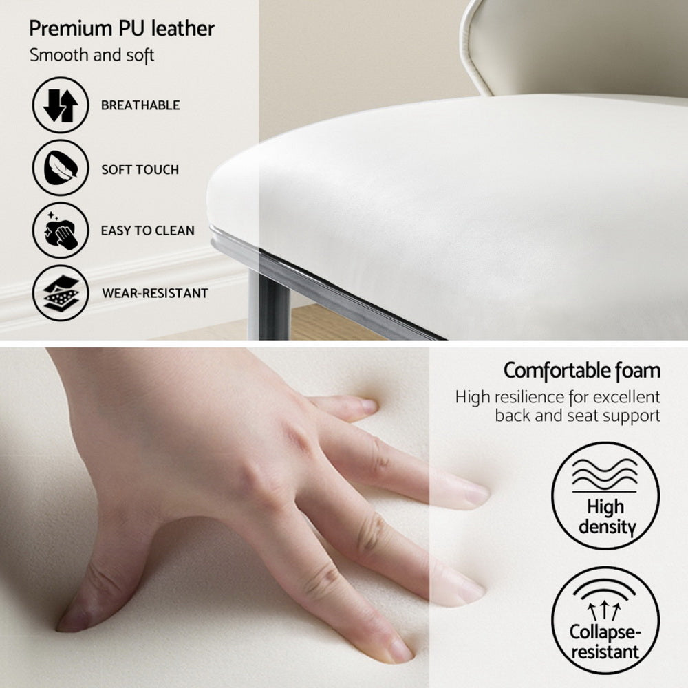 Dining Chairs Set of 4 Leather Seat Beige and Black