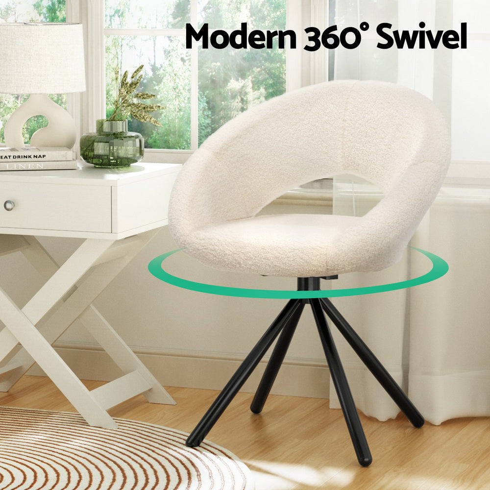 Dining Chairs Set of 2 Sherpa Boucle Swivel Base