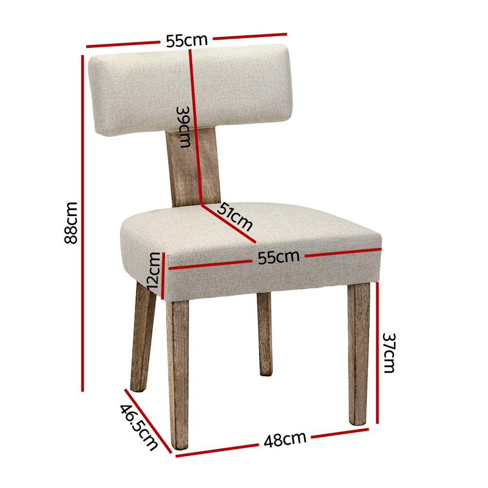 Dining Chairs Set of 4 Linen Fabric Wooden Beige