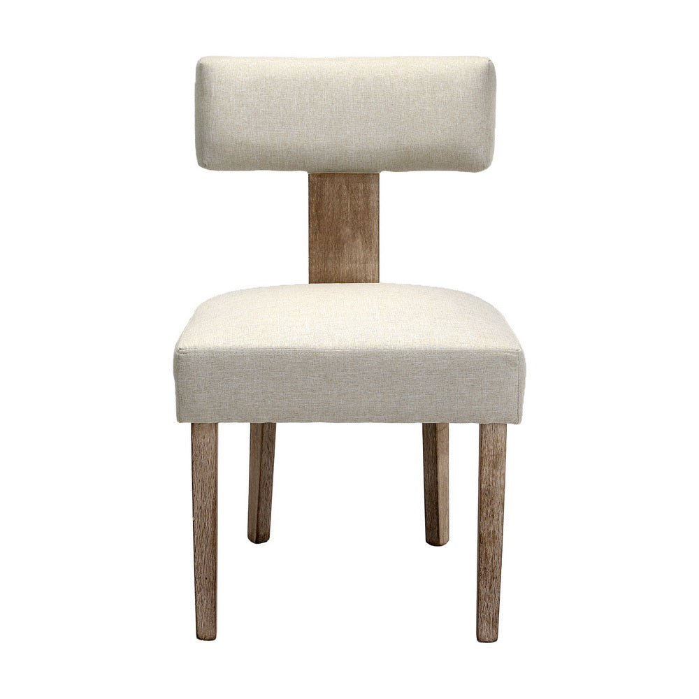 Dining Chairs Set of 4 Linen Fabric Wooden Beige