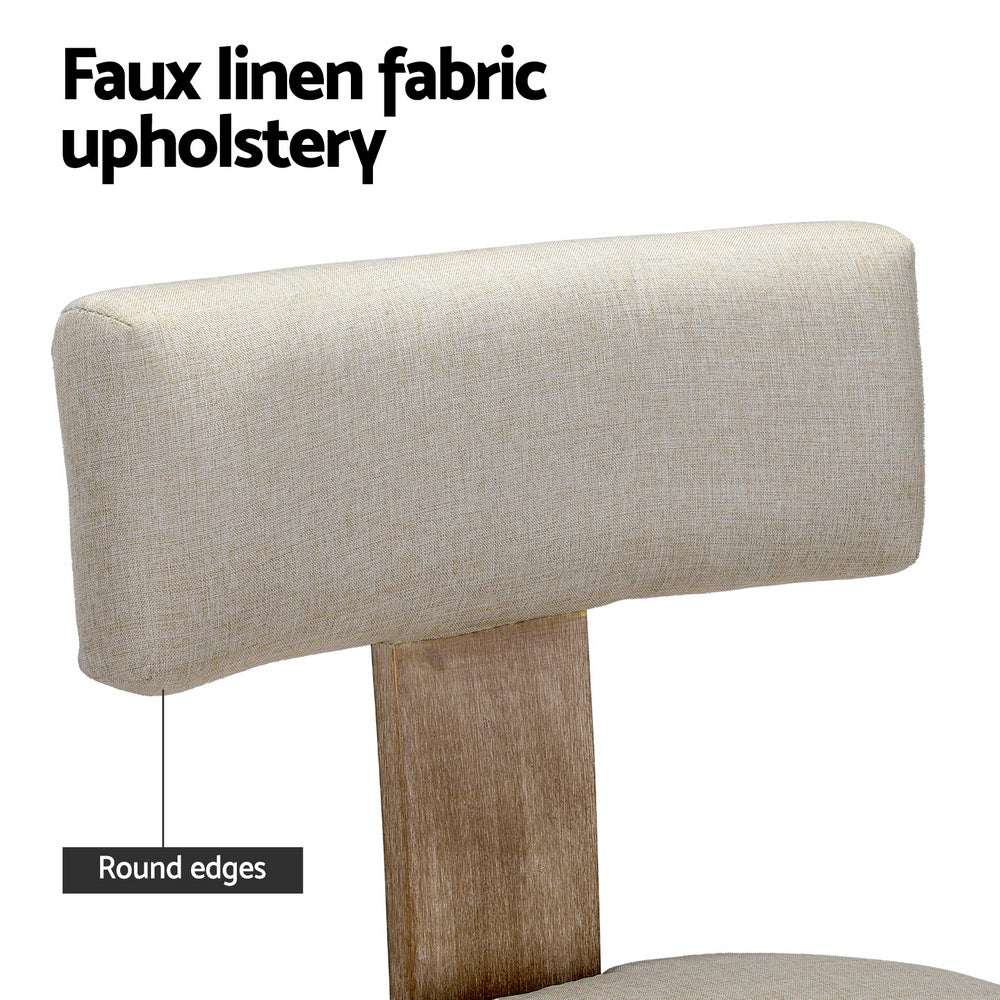 Dining Chairs Set of 4 Linen Fabric Wooden Beige