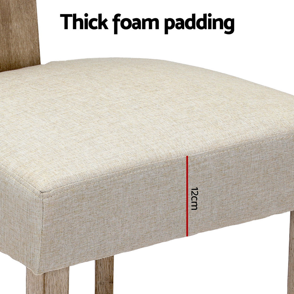 Dining Chairs Set of 4 Linen Fabric Wooden Beige