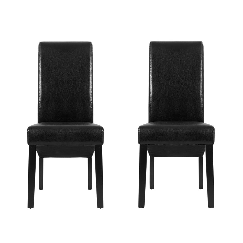 Dining Chairs Set of 2 Leather Parsons Chair Black