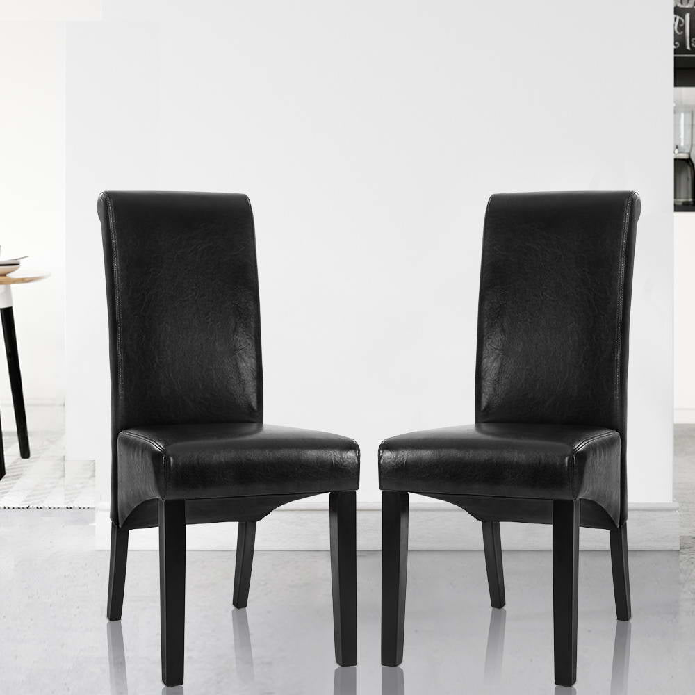Dining Chairs Set of 2 Leather Parsons Chair Black