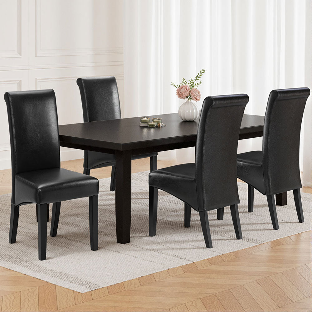 Dining Chairs Set of 2 Leather Parsons Chair Black
