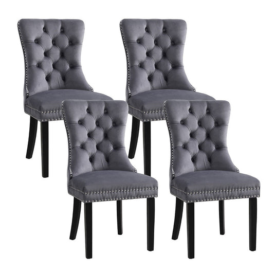 1 Set of 4 Dining Chairs Grey Velvet
