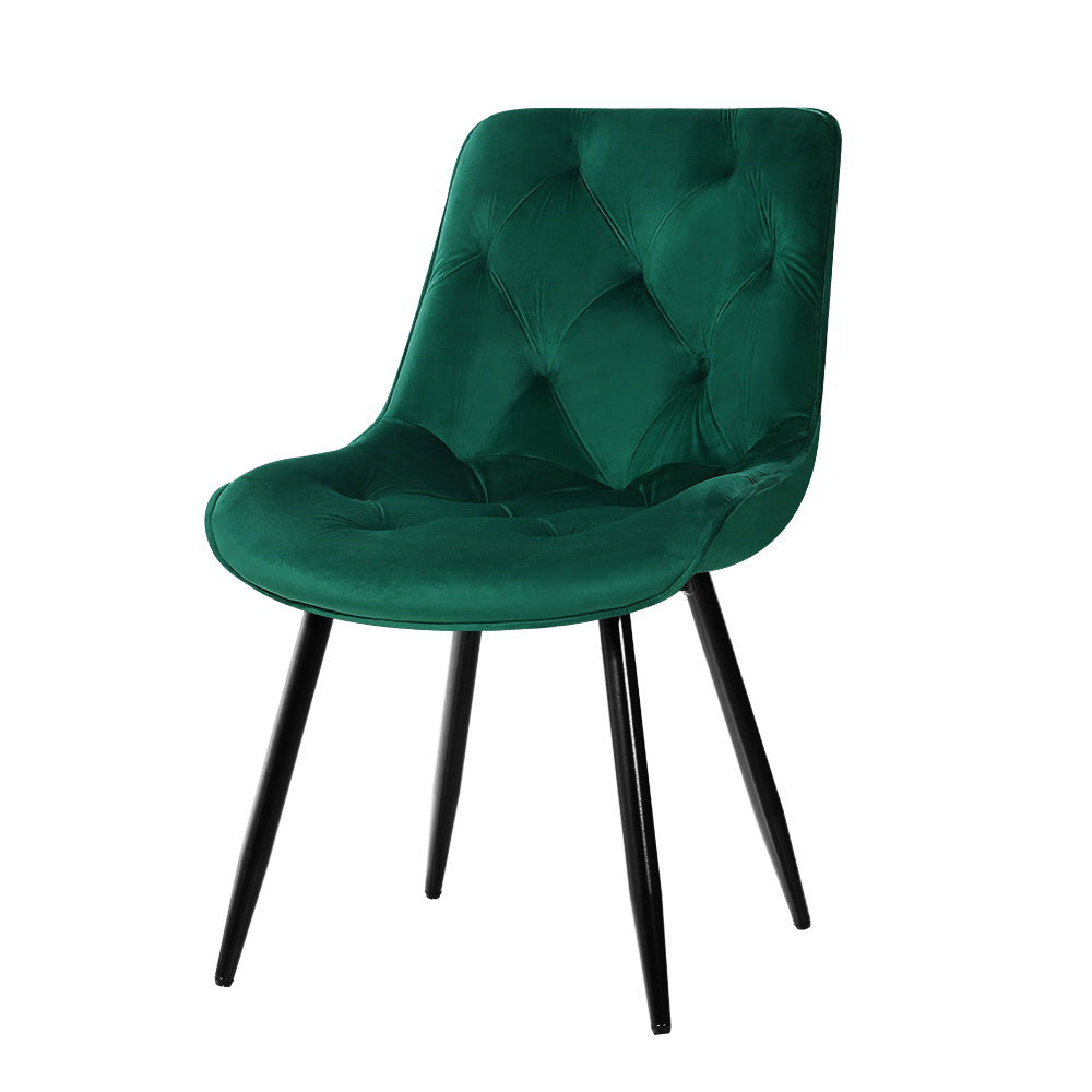 Dining Chairs Set of 2 Velvet Diamond Tufted Green