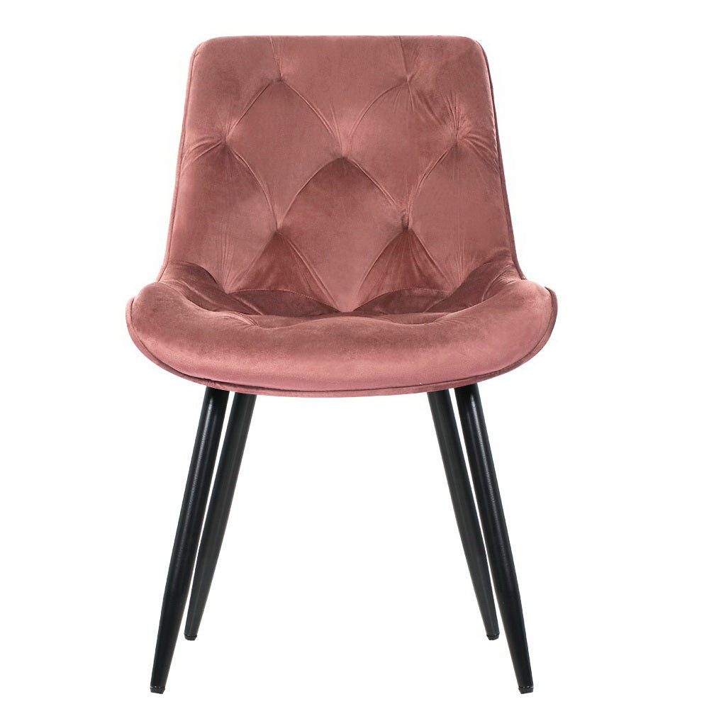 Dining Chairs Set of 2 Velvet Diamond Tufted Pink