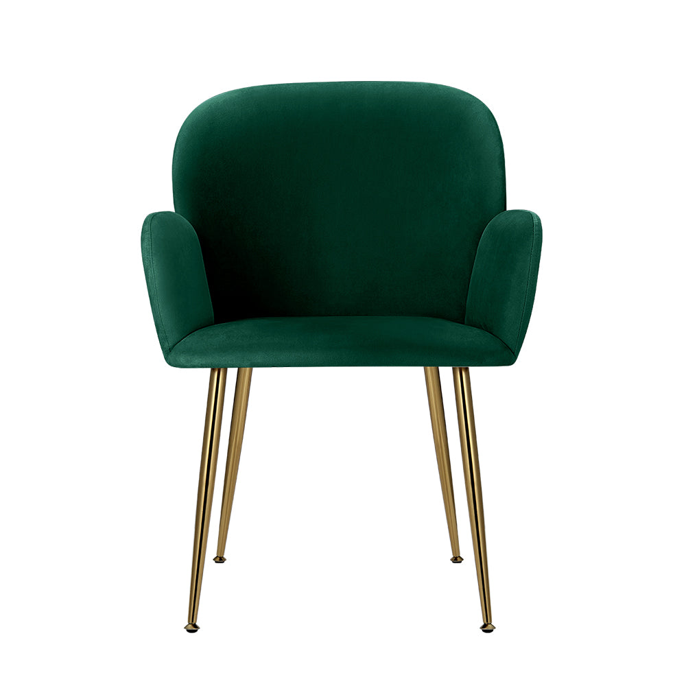 Dining Chairs Set of 2 Velvet Armchair Green