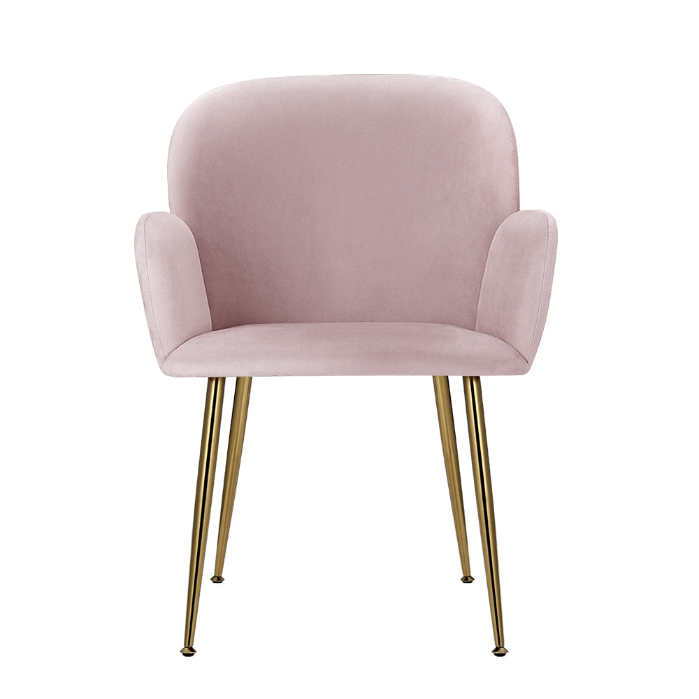 Dining Chairs Set of 2 Velvet Armchair Pink