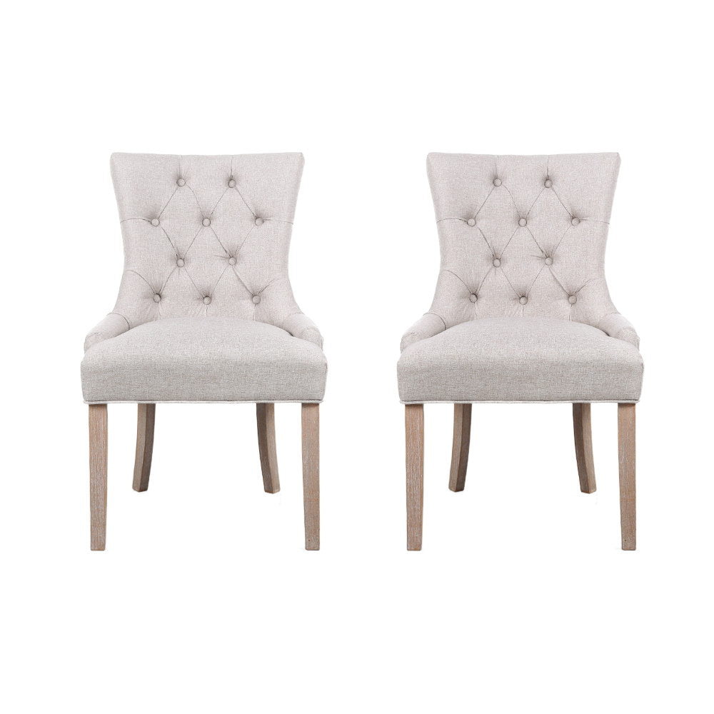 Dining Chairs Set of 2 Linen French Provincial Beige