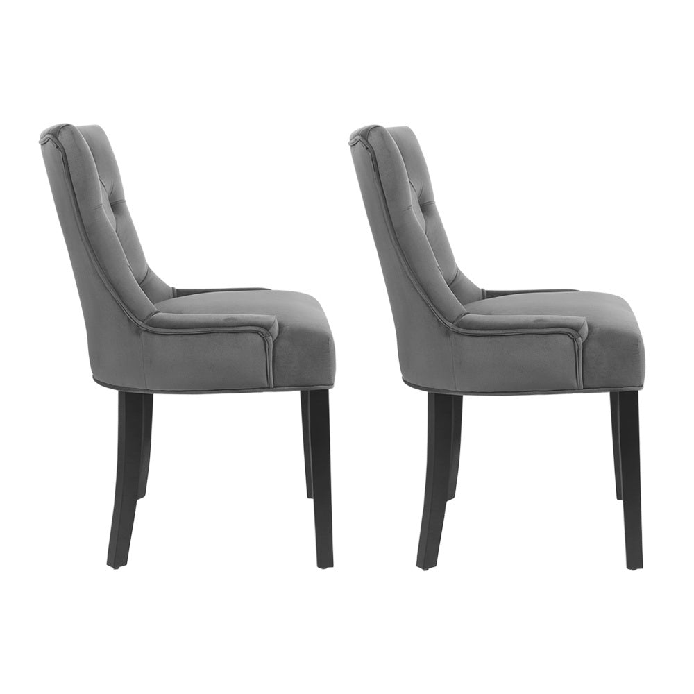 Dining Chairs Set of 2 Velvet French Provincial Grey