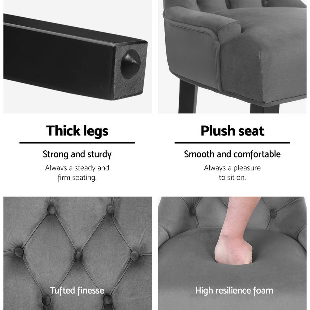 Dining Chairs Set of 2 Velvet French Provincial Grey