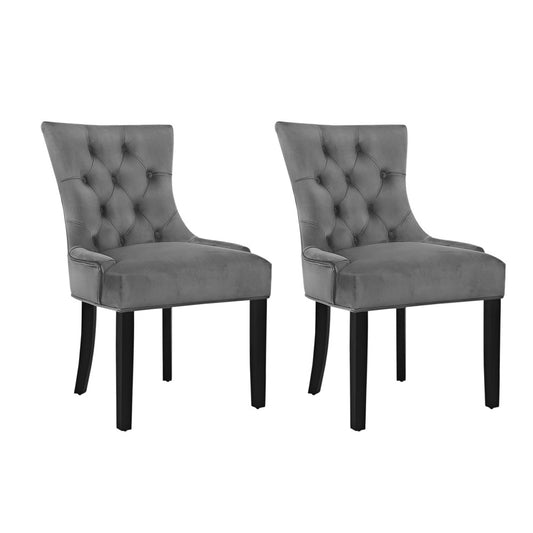 Dining Chairs Set of 2 Velvet French Provincial Grey