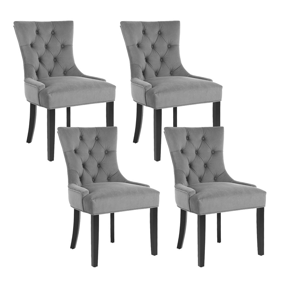 Dining Chairs Set of 4 Velvet French Provincial Grey