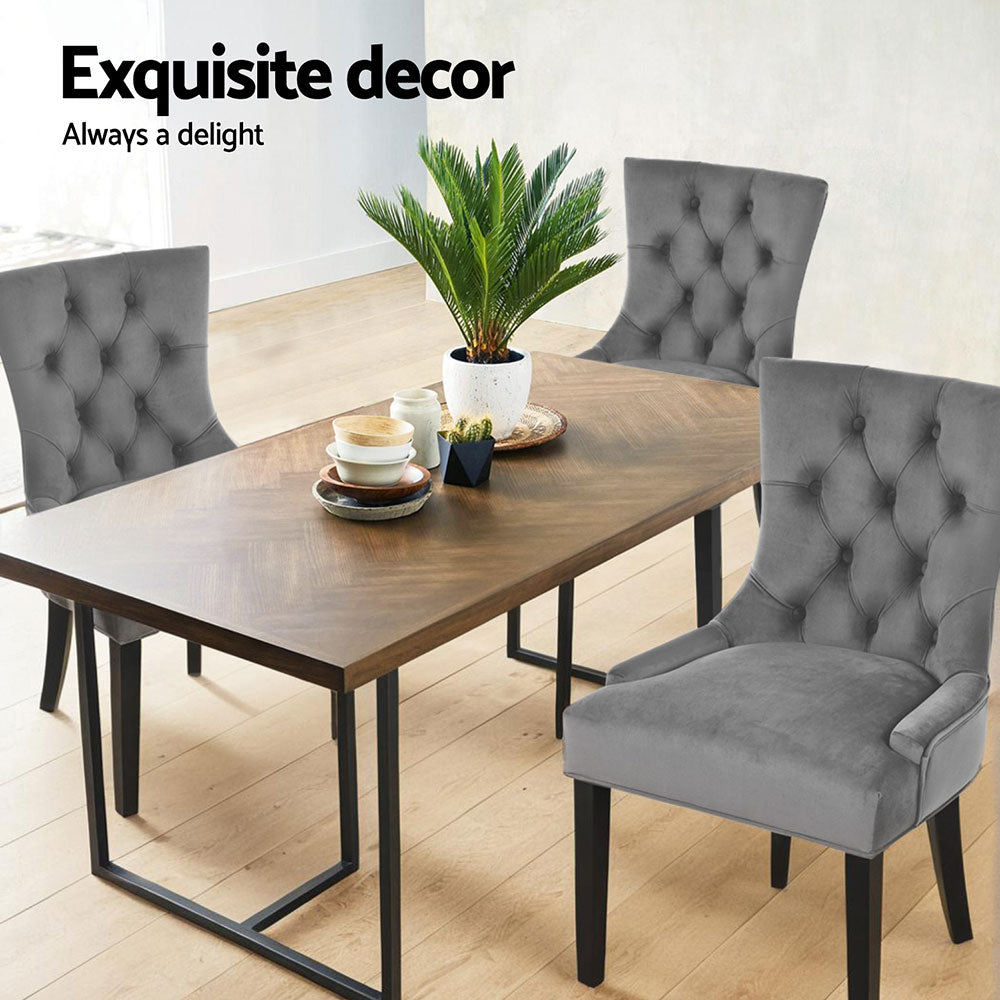 Dining Chairs Set of 4 Velvet French Provincial Grey