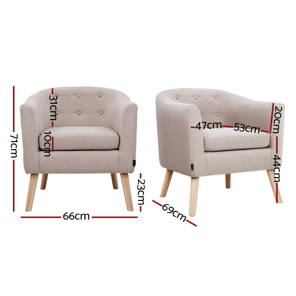 Armchair Tub Chair Beige Adora