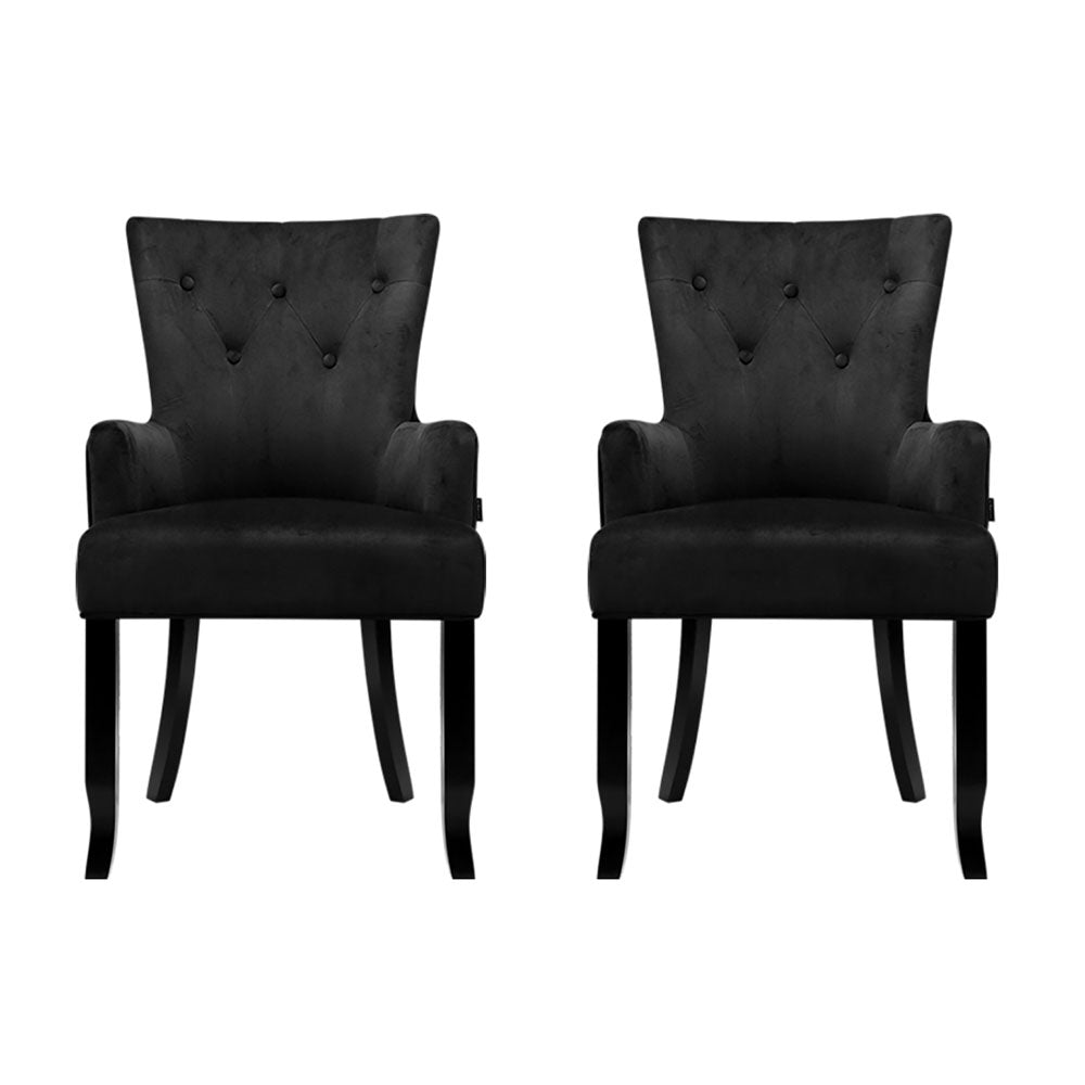 2x Dining Chairs Velvet French Provincial Armchair Black