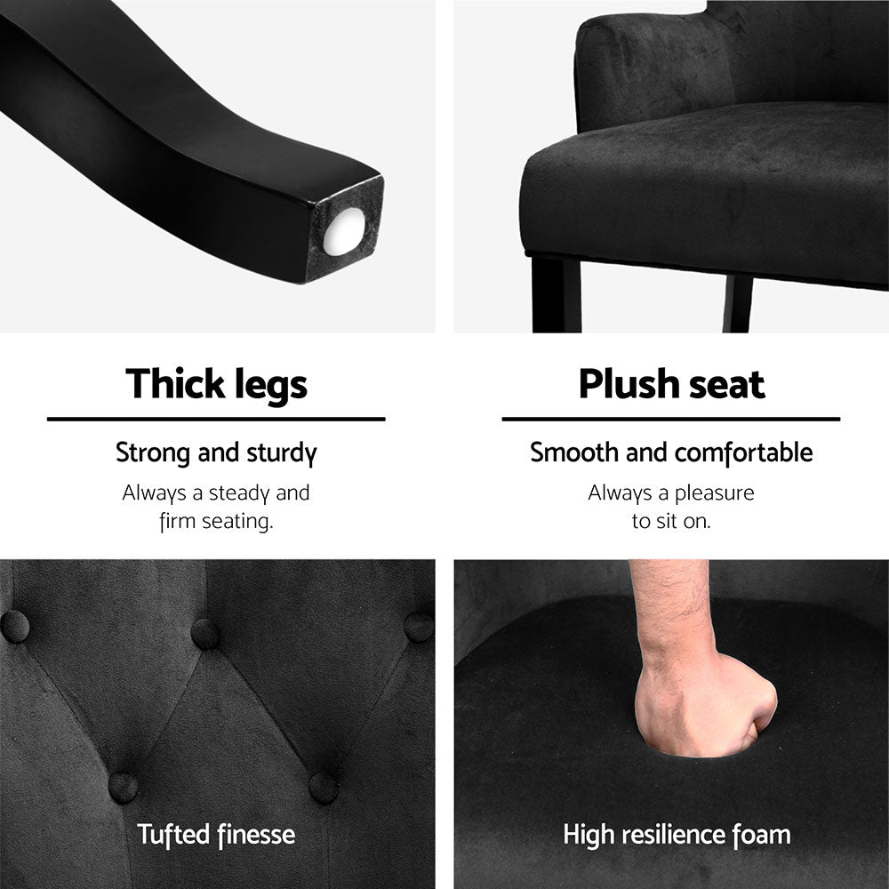 2x Dining Chairs Velvet French Provincial Armchair Black