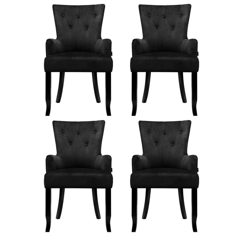 4x Dining Chairs Velvet French Provincial Armchair Black
