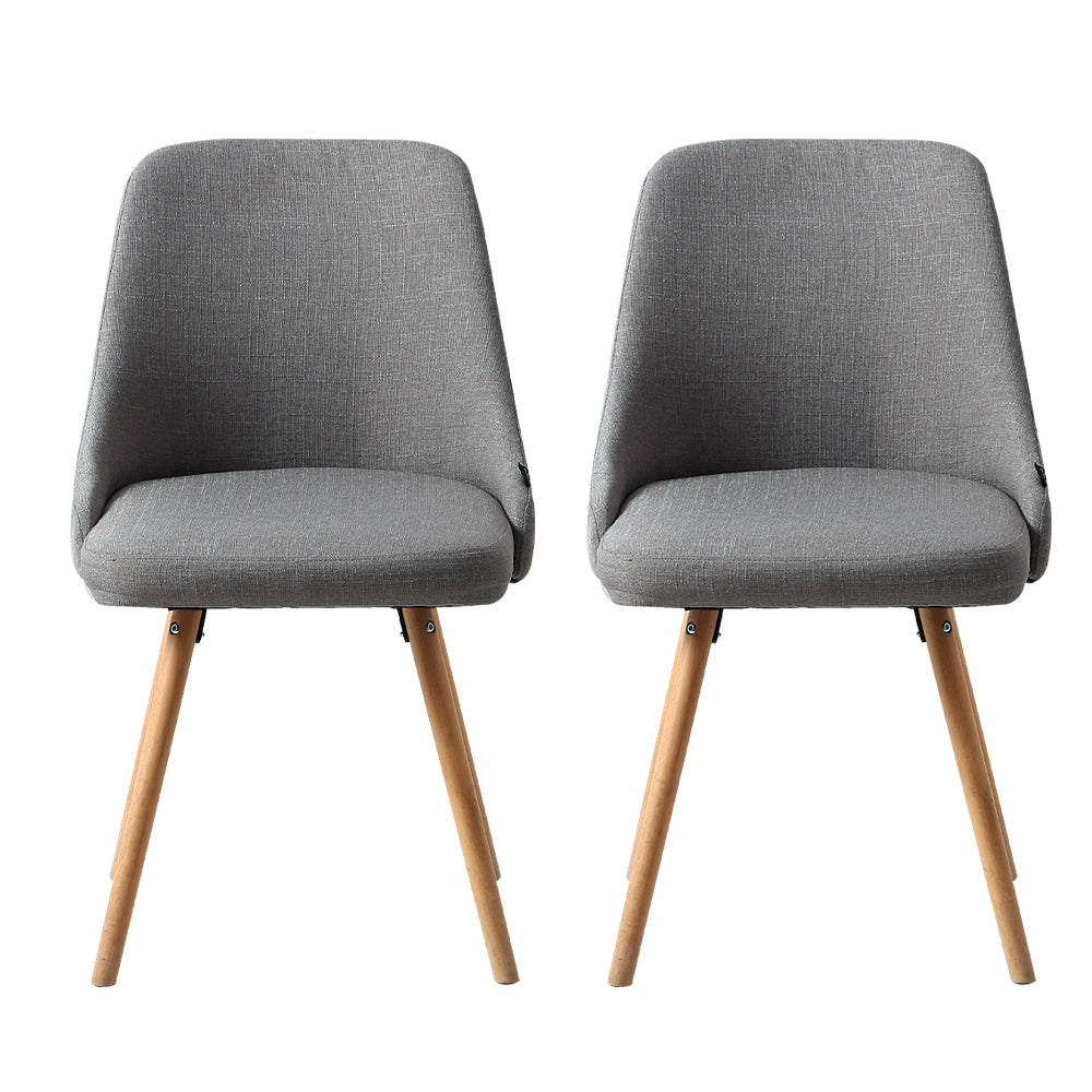 Dining Chairs Set of 2 Fabric Wooden Grey
