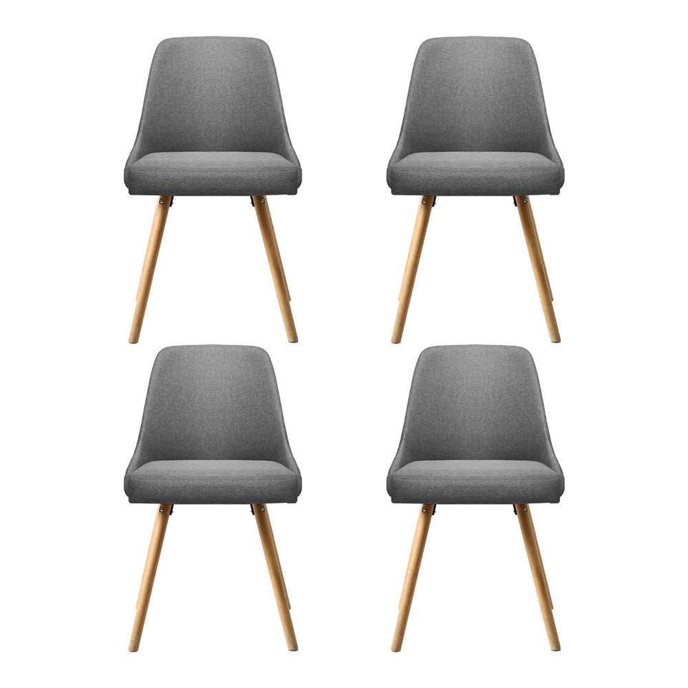 Dining Chairs Set of 4 Fabric Wooden Grey